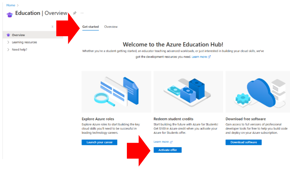 Education hub: Activate offer
